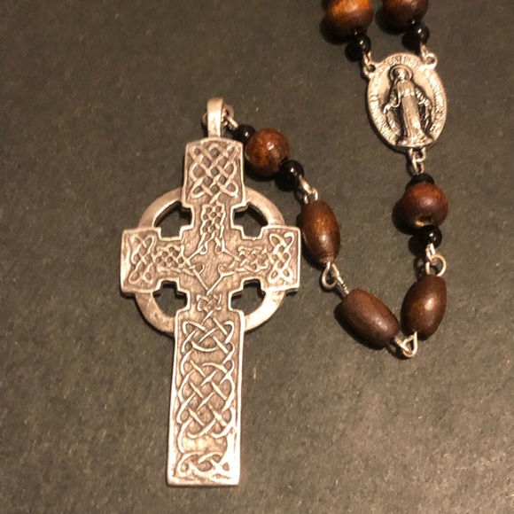 Gordon’s Other - Handmade .925 Silver Celtic Cross Pennant Rosary with Wooden Beads